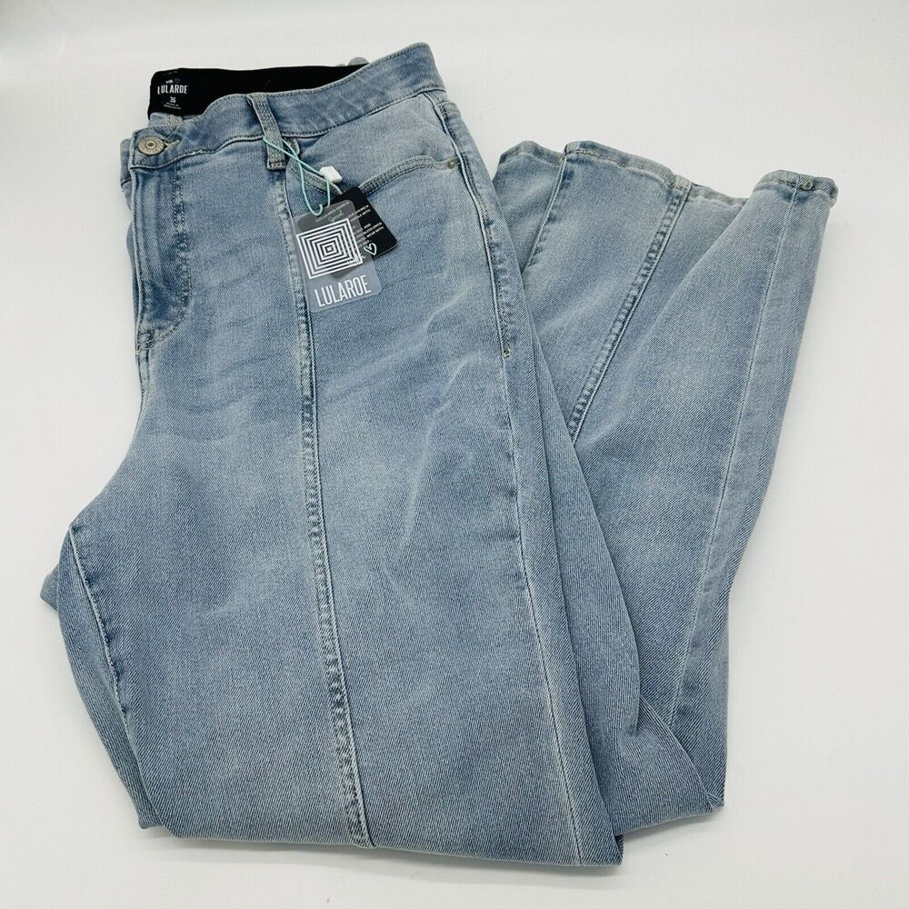 Lularoe Seamed Jeans High Rise Straight Leg Stretch Light Wash Womens Sz 36 NWT
